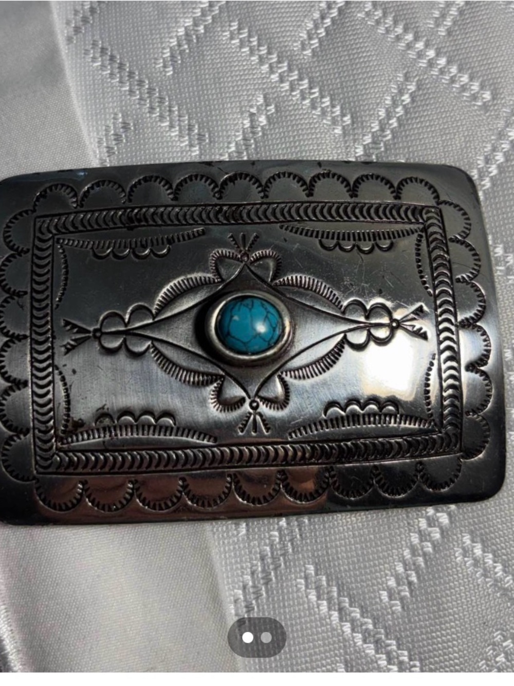 Turquoise Accent Western-Style Unisex Belt Buckle - Silver Tone